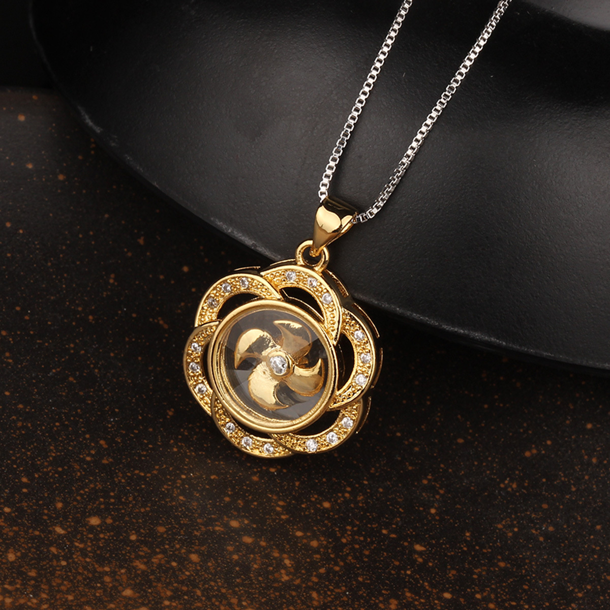 泰国热销时来运转满钻风车项链黄金玫瑰花环吊坠饰品批发