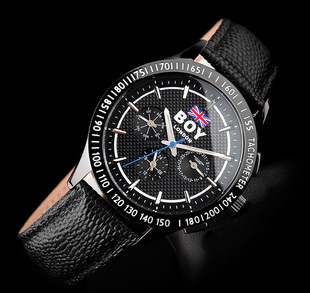 韩版boy london男士手表真皮防水手表进口机芯走时精准多功能手表 100