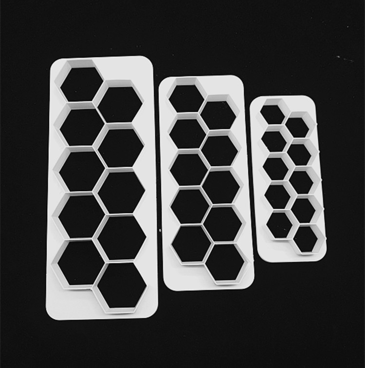 3pcs蜂巢翻糖蛋糕印花模具 塑料饼干切模足球diy翻糖装饰烘焙工具