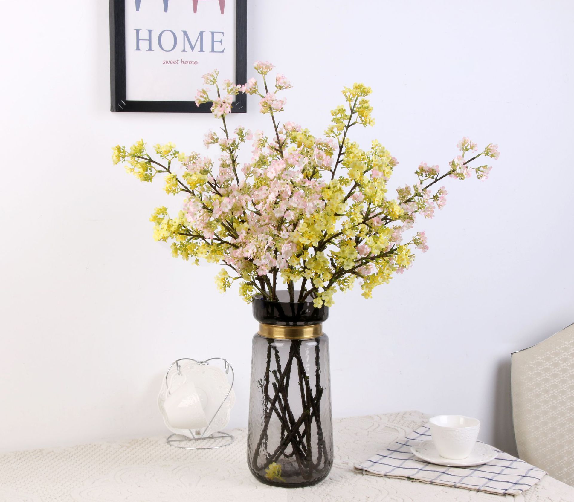 仿真梨花枝梨花束4叉不带叶梨花婚庆装饰客厅落地高枝批发直销