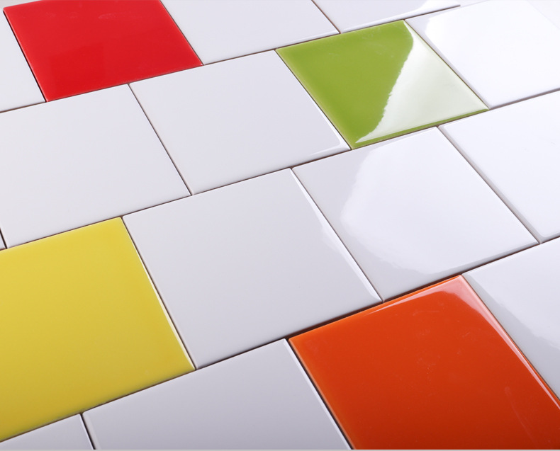 北欧网红奶茶店厨房彩色瓷砖 卫生间瓷砖小方砖瓷片100x100面包砖