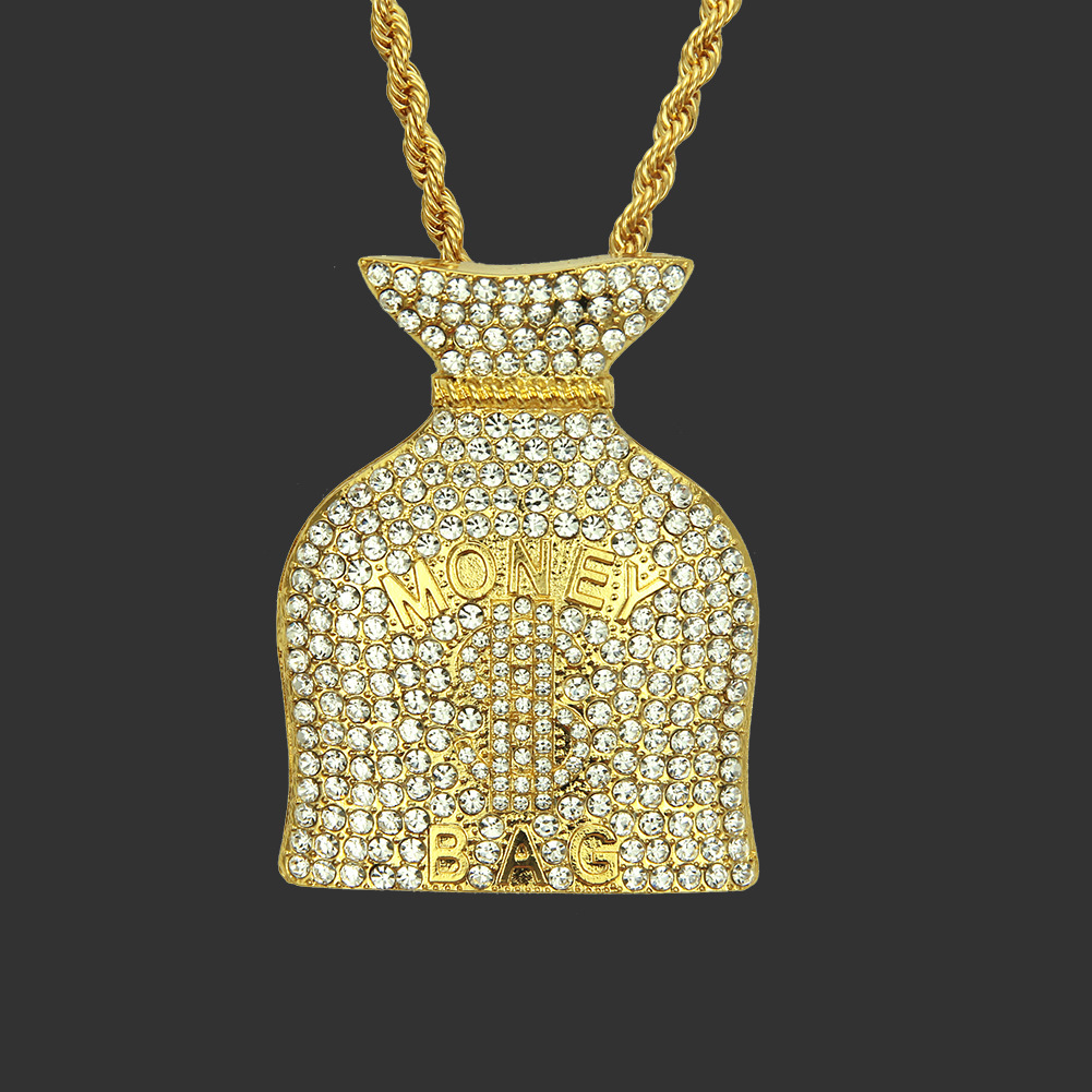 跨境配饰新品 hiphop镶钻炫酷美元大钱袋吊坠 男士欧美嘻哈挂件
