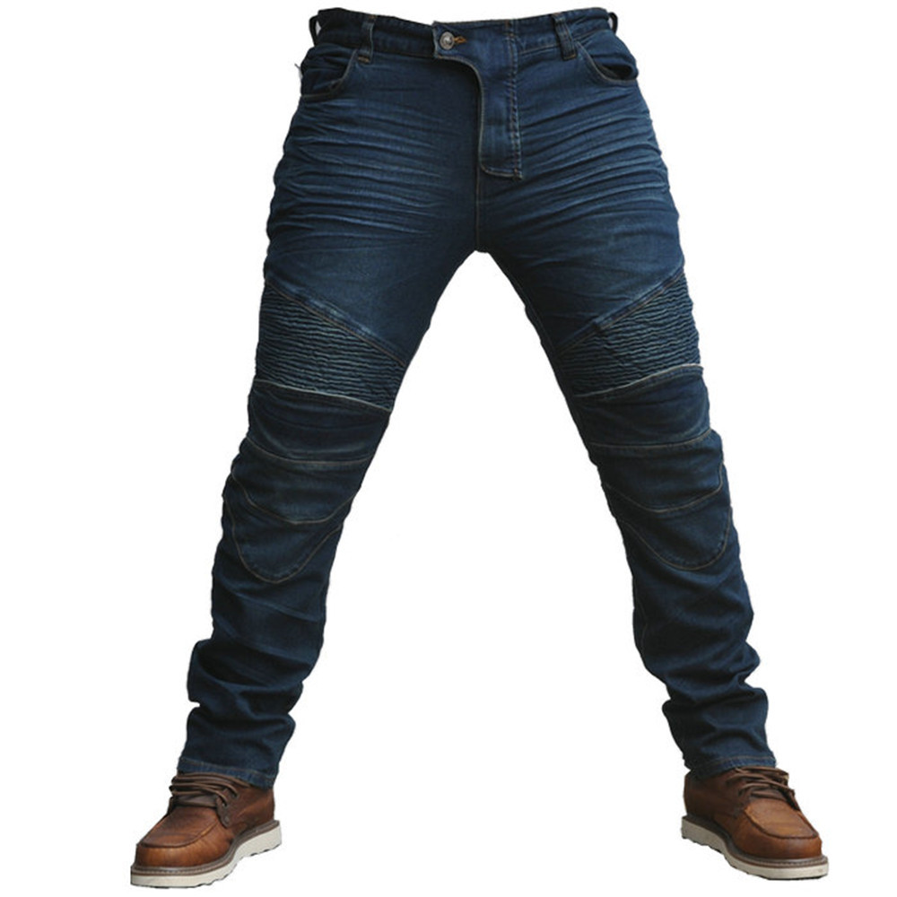 摩托车骑行裤 牛仔赛车裤直筒修身弹性带护具 男女越野骑士防摔裤