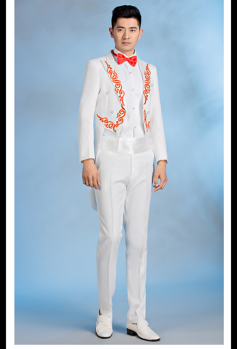 定制男士合唱团演出服 歌手主持人舞台绣花演出西装礼服套装批发