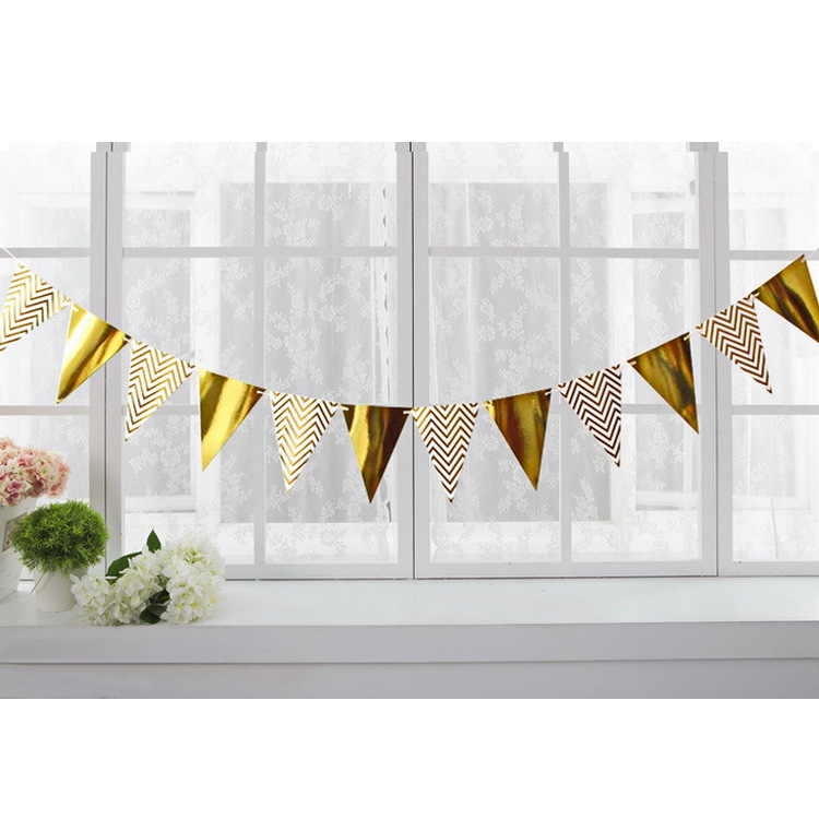 12 PCs Single-Sided Ins Internet Celebrity Bronzing Paper Pennant Baby Children Birthday Party Decoration Hanging Flag Wholesale