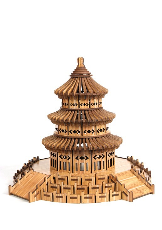 激光雕刻天坛四联木制diy益智玩具仿真模型3d精品智慧拼装