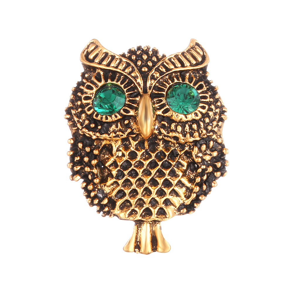 新款复古金猫头鹰镶钻胸针 欧美速卖通外贸跨境动物胸花衣饰