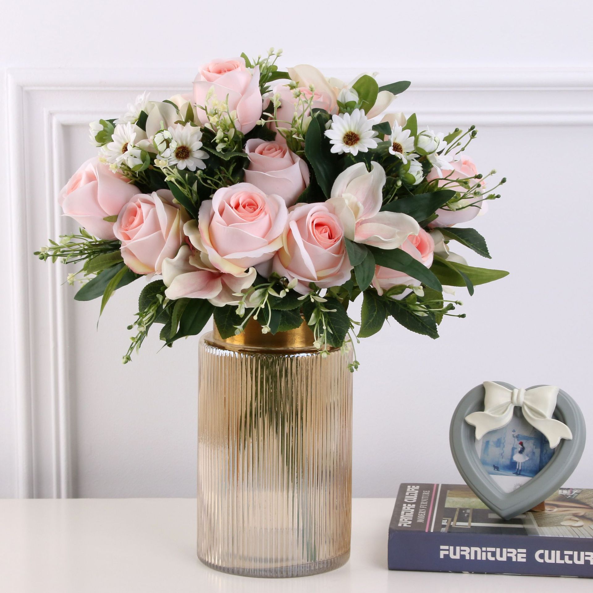 工厂批发高档绢布塑料仿真花蕙兰玫瑰把束花富贵玫婚庆居家装饰花