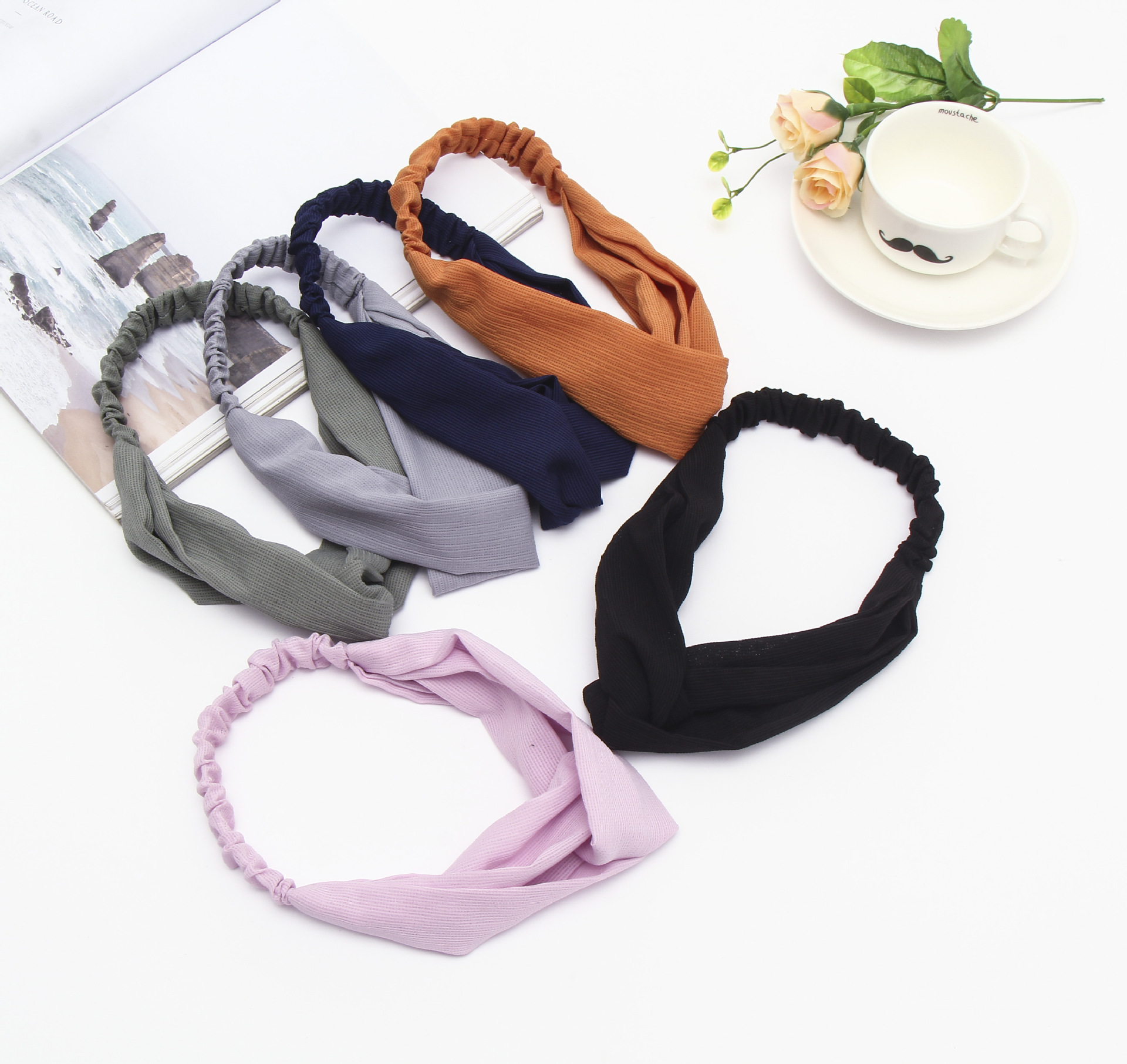 新款春夏季发带女士瑜珈运动纯色束发带敷面膜松紧交叉发箍有现货