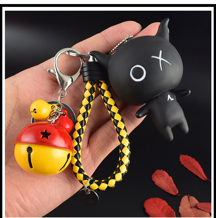 厂家批发可爱卡通安逗黑仔钥匙扣挂件男女小礼品皮绳铃铛钥匙链
