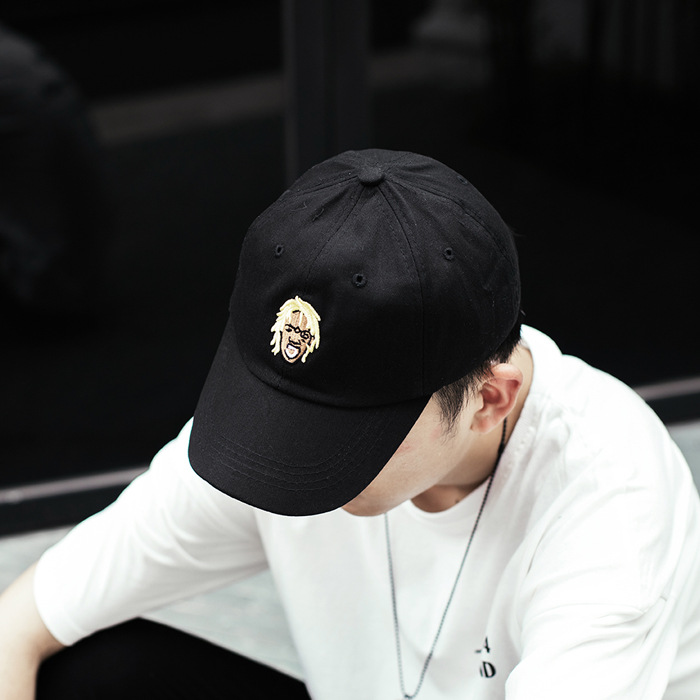 说唱歌手头像刺绣男女弯檐棒球帽ins网红水洗嘻哈软顶潮流鸭舌帽