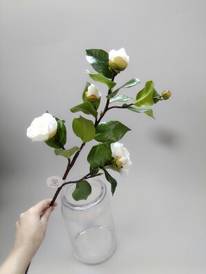 居家装饰清新白色古典山茶花仿真花束假花客厅卧室茶几落地摆放装