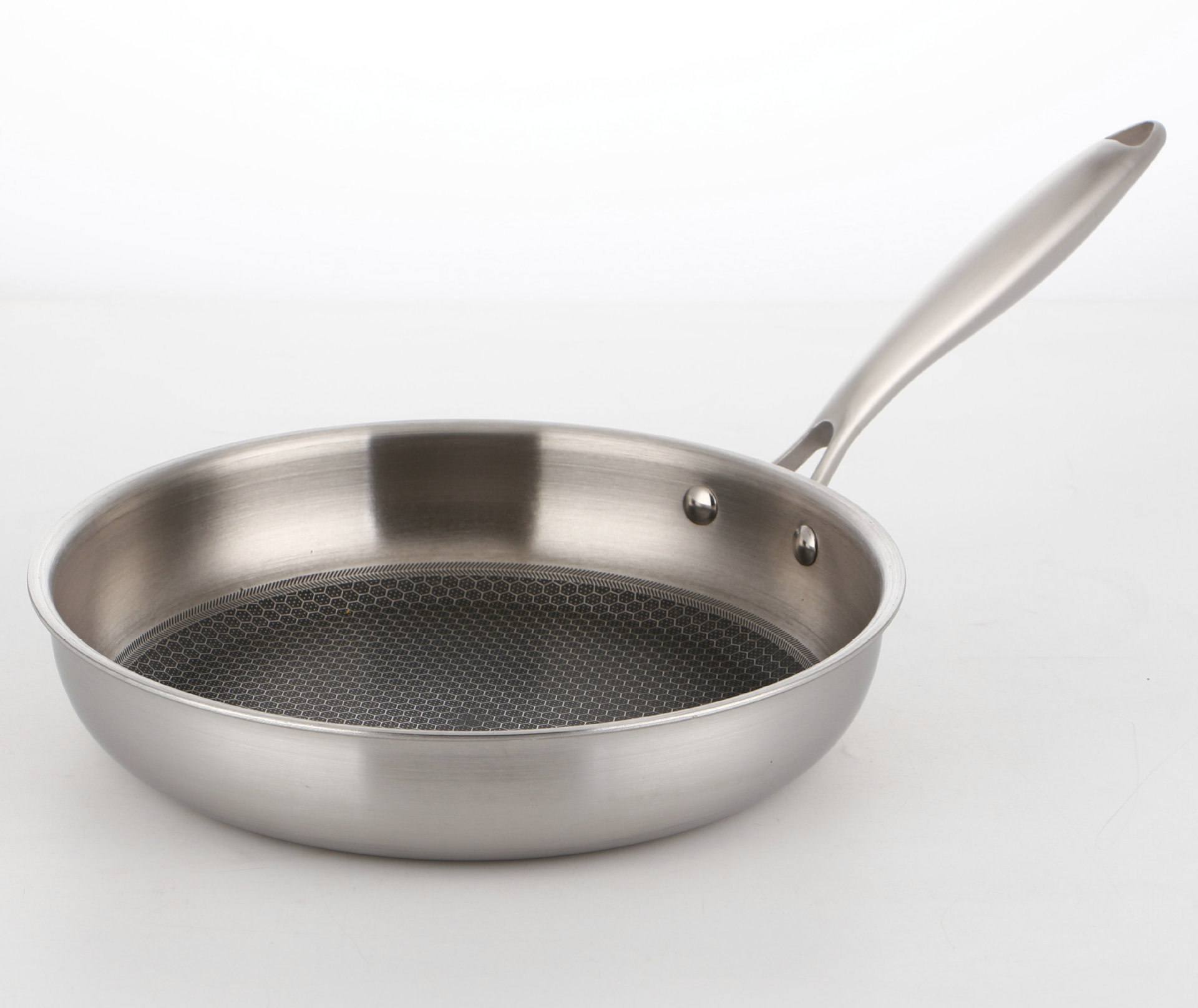 28cm蜂窝平底煎锅批发 无涂层炒菜锅家用平底锅定制 不锈钢锅炒锅