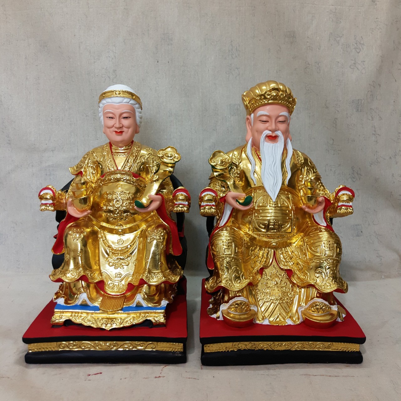 树脂佛像寺庙佛堂工艺品摆件 19寸贴金土地公公土地婆婆神像