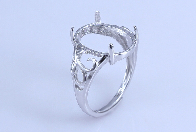 s925纯银镀白金花纹戒指空托8*10 10*12 12*15 12*16 13*18 15*20