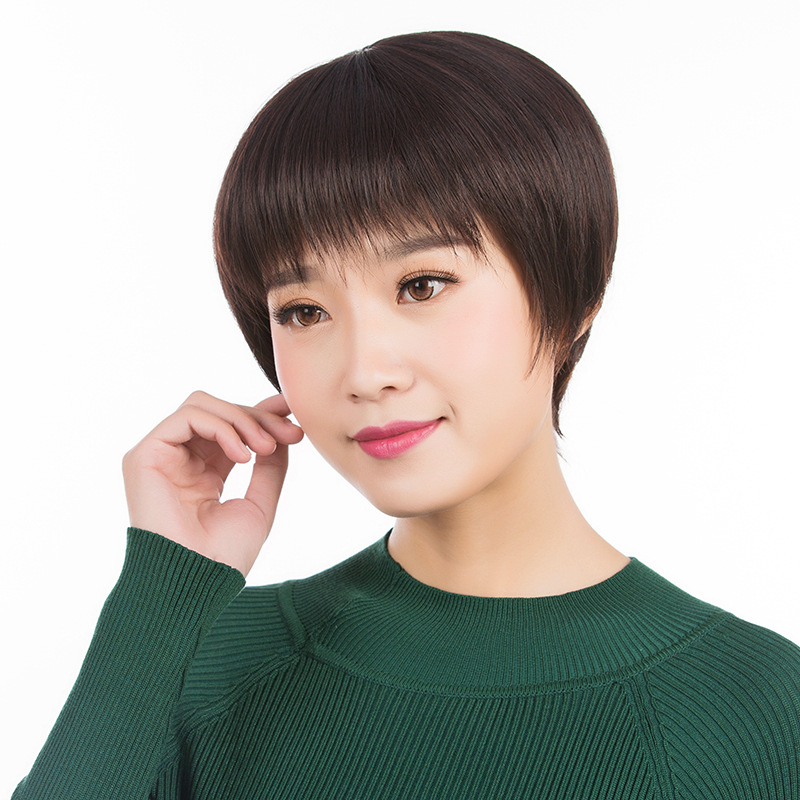 假发女短发短直发中老年妈妈短发逼真发型碎刘海头套夏季轻薄款