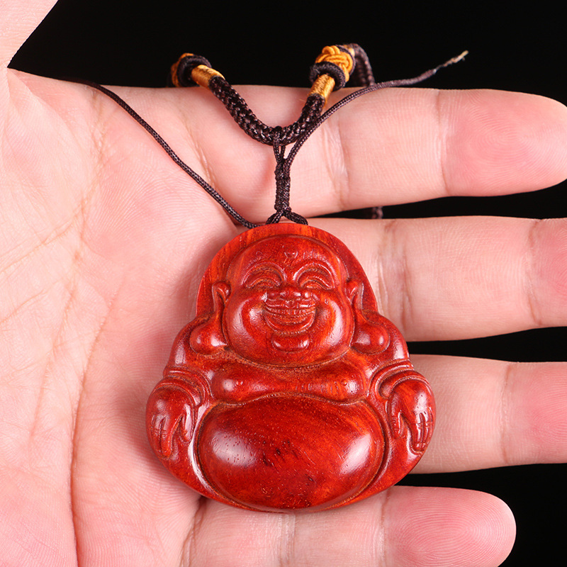 批发小叶紫檀弥勒佛吊坠红木挂件木雕小饰品弥勒佛项链实木饰品