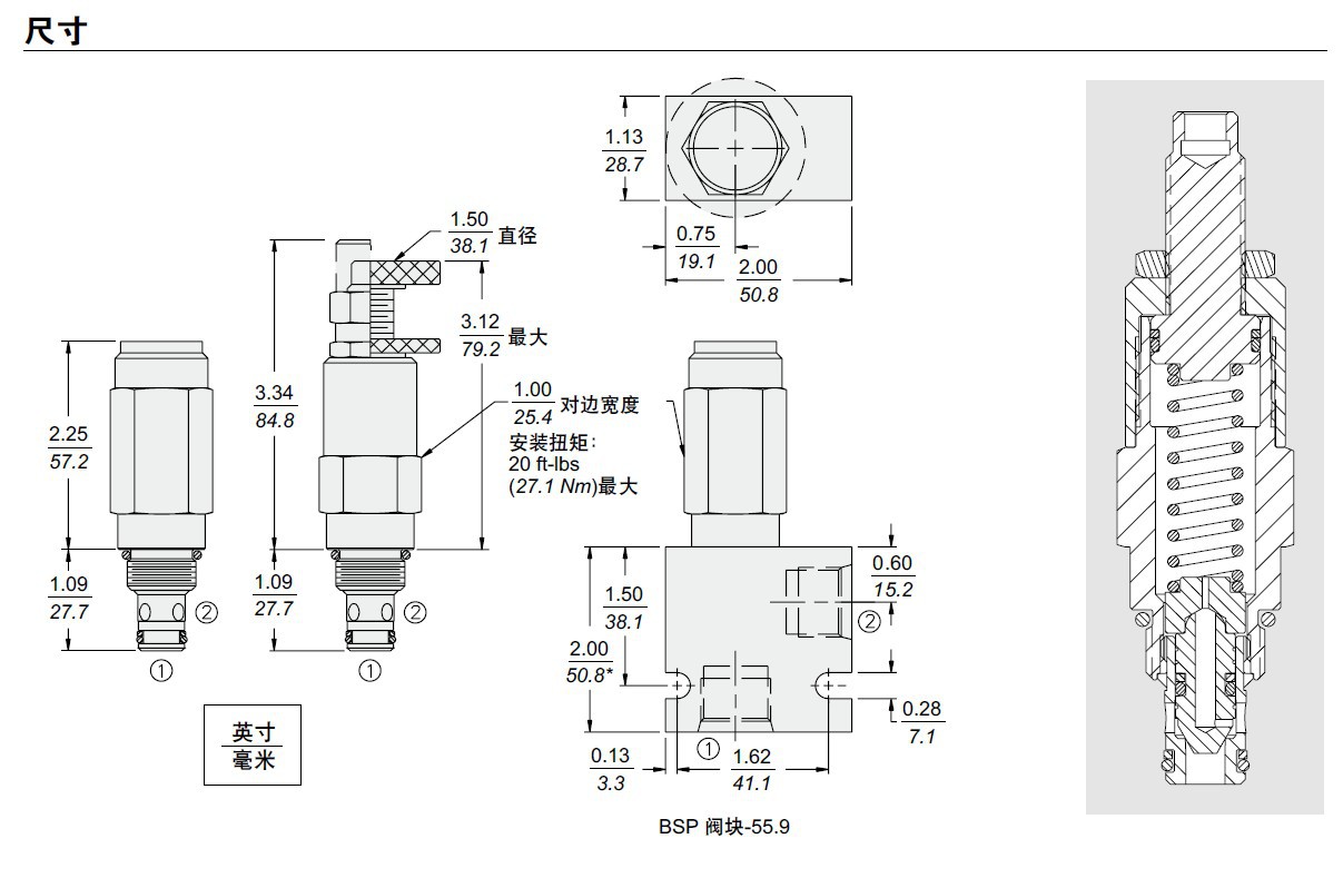 rv08-20 直动式溢流阀 15l/min