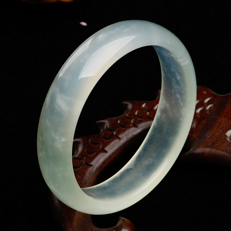 玉石冰种东北岫玉手镯精工打磨高冰通透飘雪款东北岫玉手环玉手镯