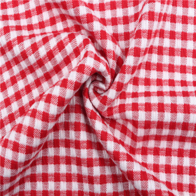 厂家直销 供应tr红白皱格子提花布 针织提花布 服装面料