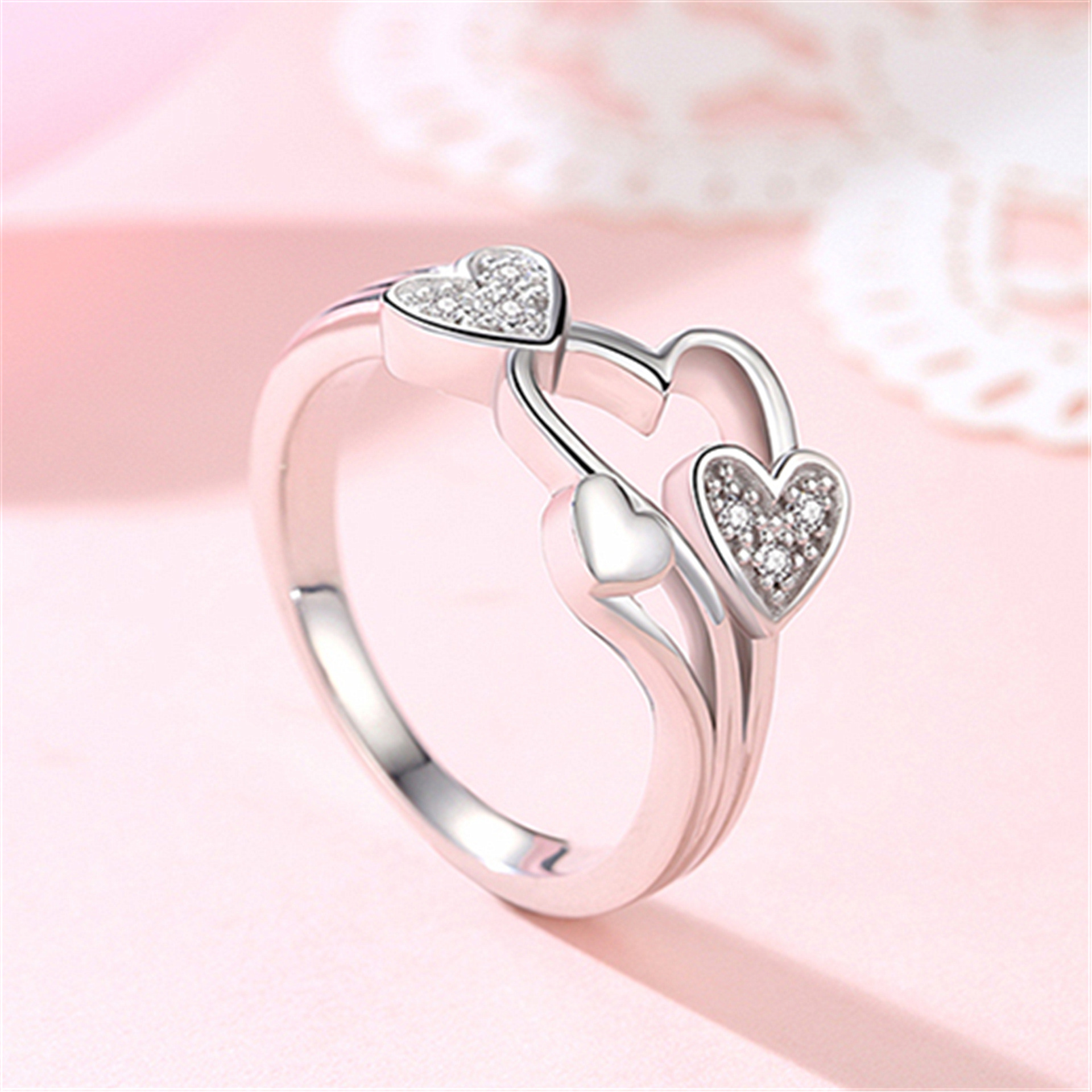 日韩新品心形仿真钻戒925精工镶钻石时尚食指订婚求婚戒指女饰品