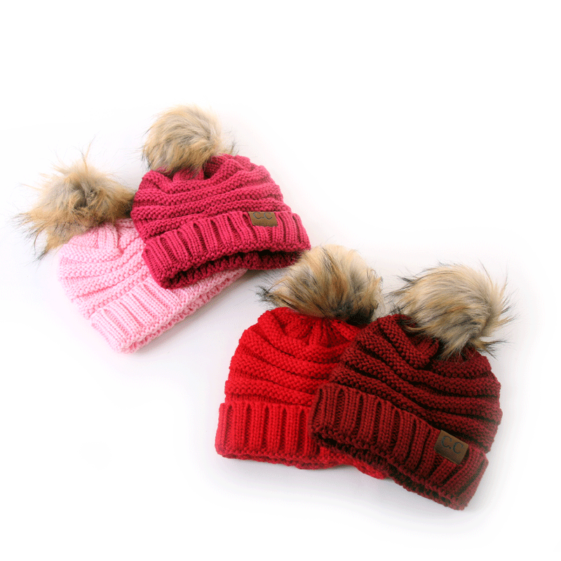 New European and American Children Turn over and Add Ball Cap Woolen Knitted Hat Fur Ball Warm Knitted Hat Factory Wholesale