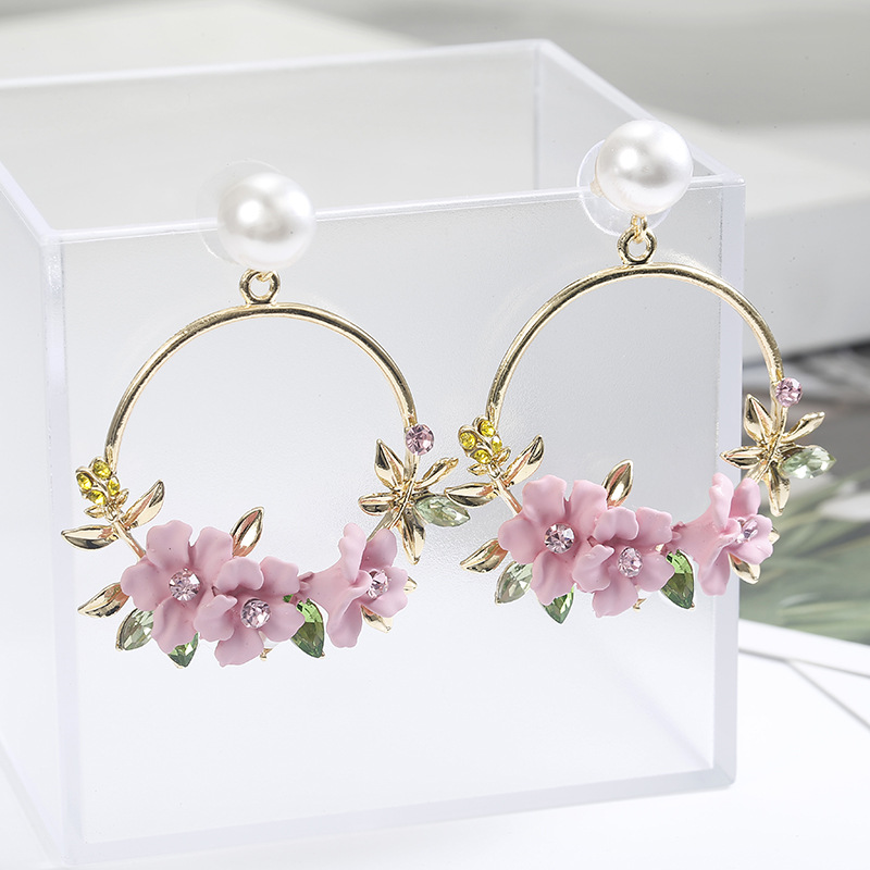 Korean Style Ins Internet Celebrity Same Style Flower Stud Earrings Sweet Polymer Clay Pearl Earrings Ear Jewelry Female Hot Sale at AliExpress