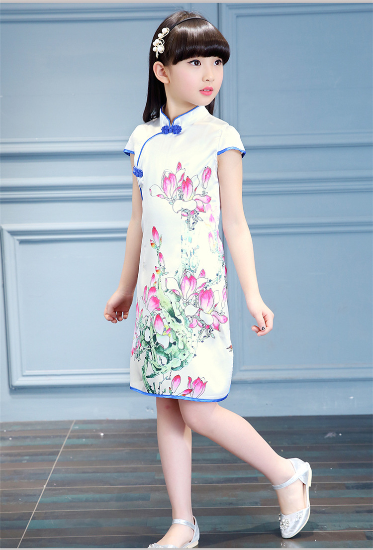 儿童旗袍夏季2018新款小女孩唐装连衣裙女童中国风复古民族风裙子