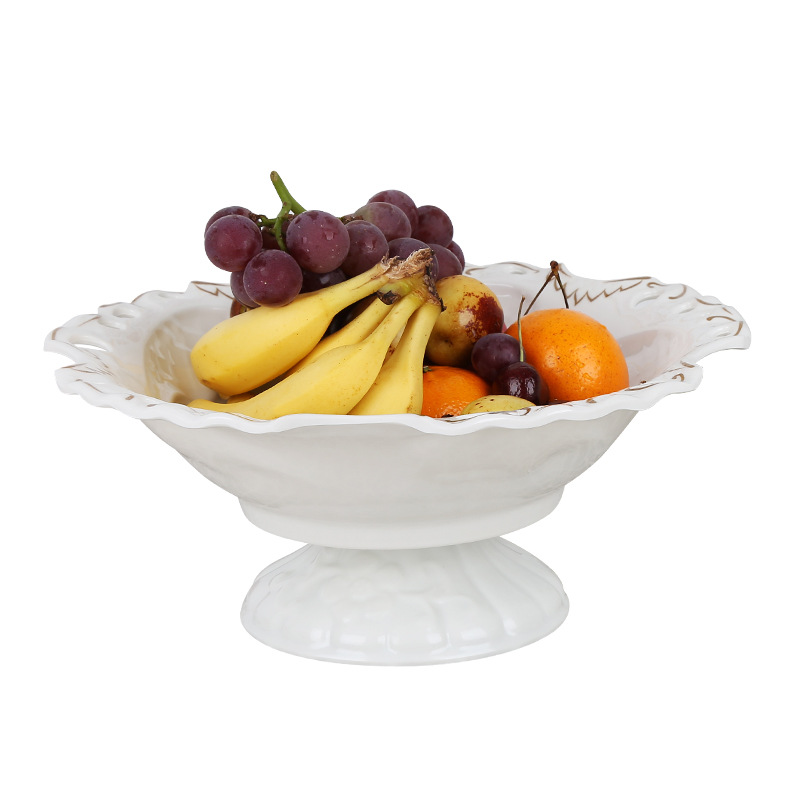 Qijing European-Style Lace Cutout Removable Imitation Porcelain Fruit Plate with Seat Living Room Dining Room Fruit Snack Melamine Fruit Plate