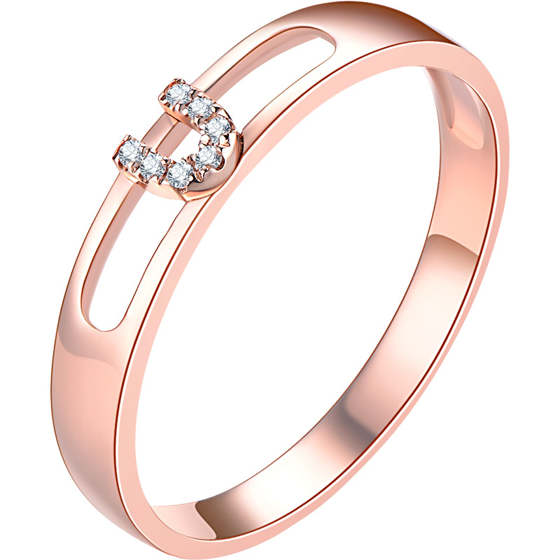 鄂豪珠宝 18k金钻石戒指i love you情侣玫瑰金男戒子求婚示爱礼物