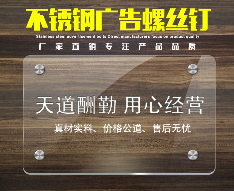 雅利达 不锈钢广告钉装饰钉亚克力支撑广告螺丝钉广告牌钉玻璃钉