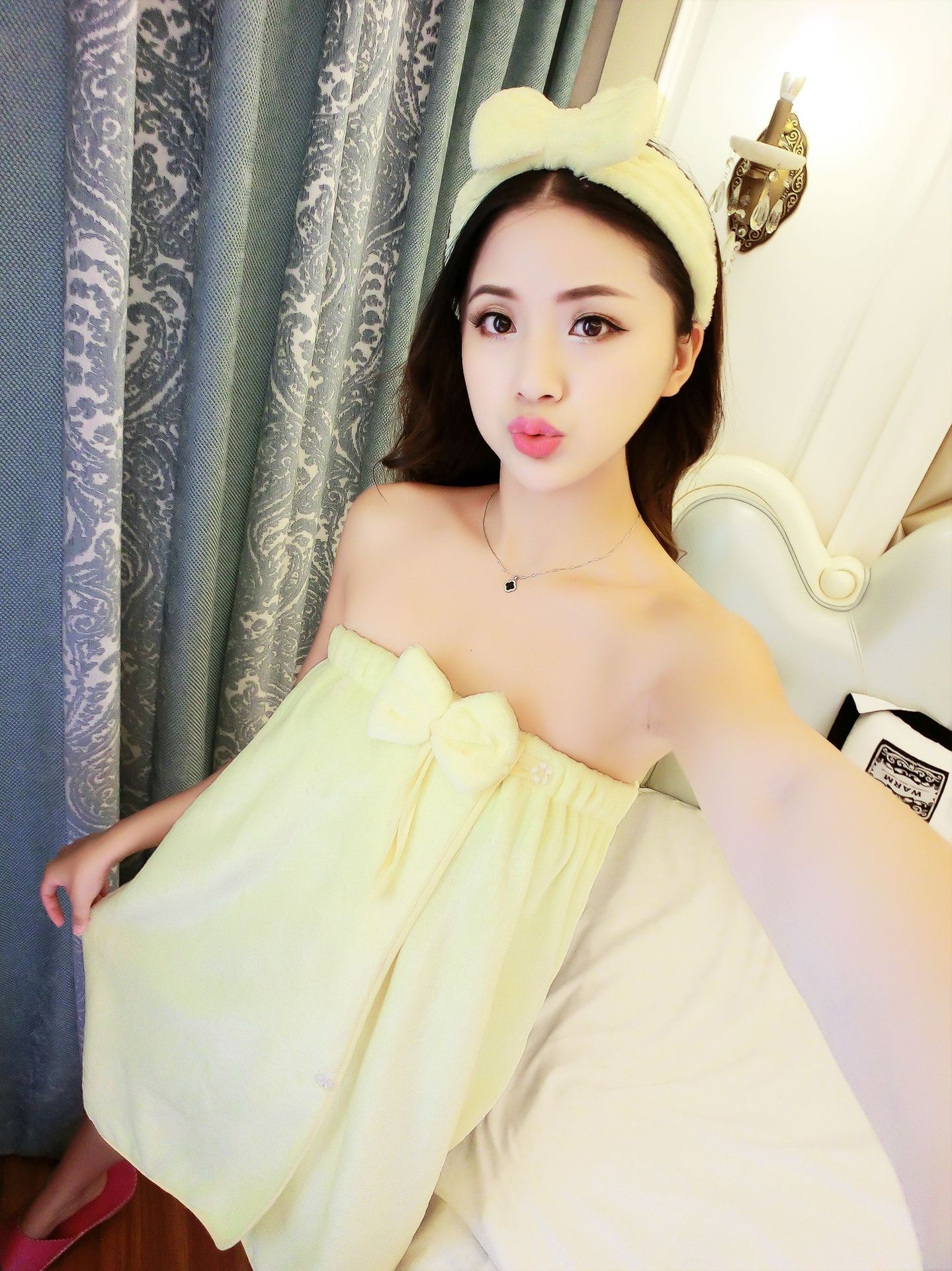 春夏秋发带裹胸百变粘扣睡裙浴巾袍法兰绒抹胸睡衣家居服女