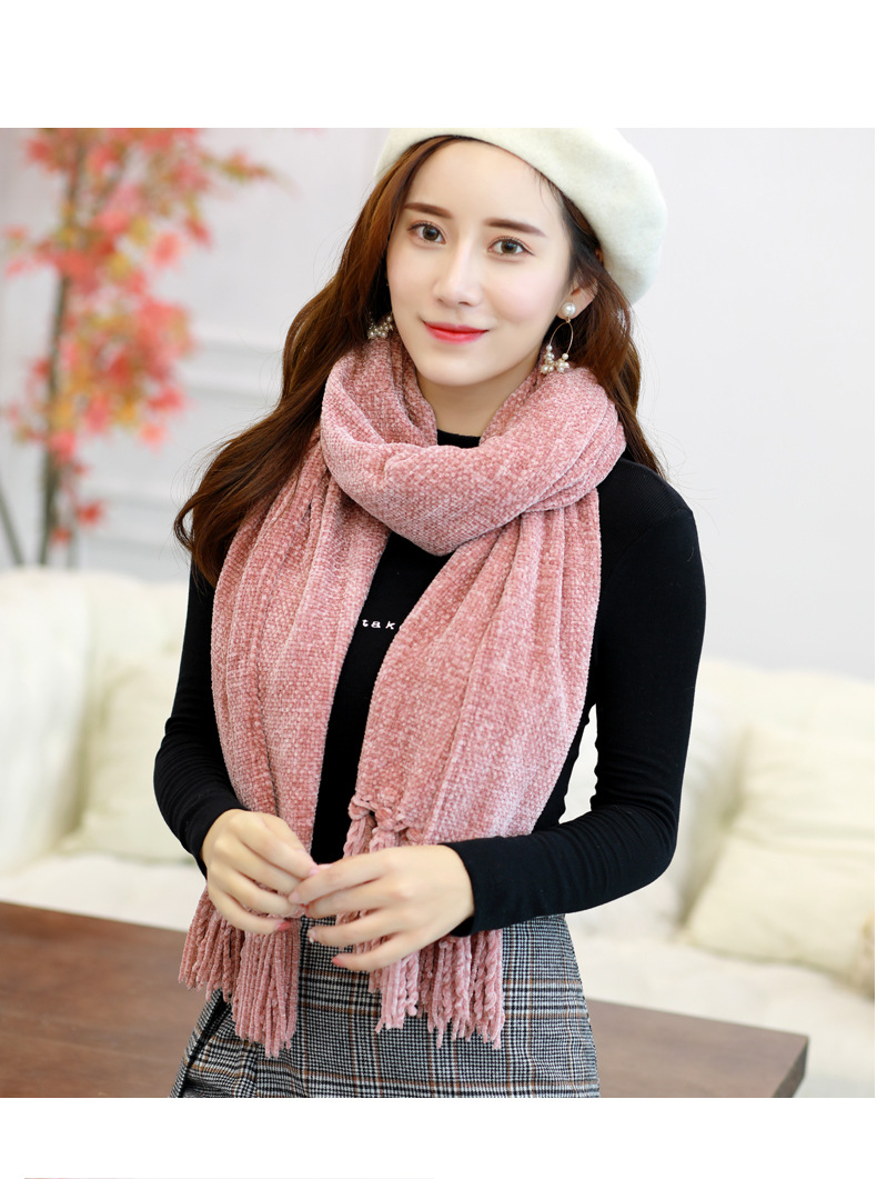 2018新款秋冬季保暖加厚雪尼尔围巾女韩版可爱日系学生针织披肩