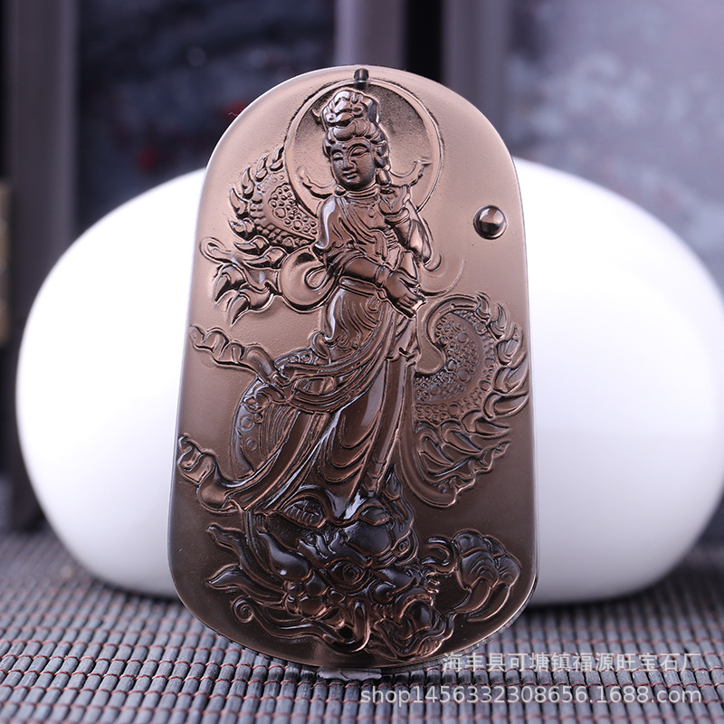 厂家直销天然冰种黑曜石降龙观音吊坠转运平安辟邪挂坠饰品