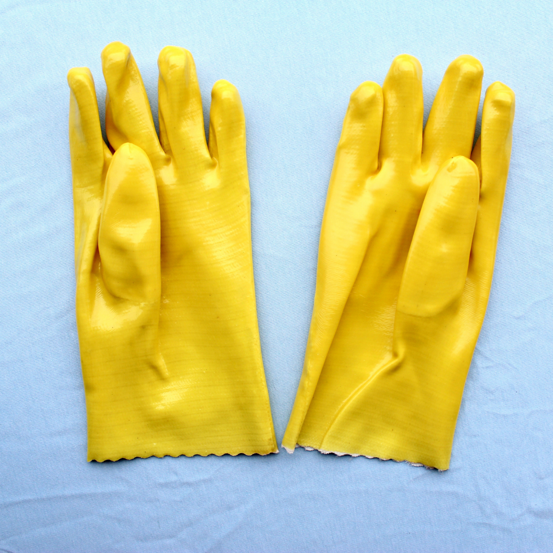 正品现货超月棉毛浸塑手套耐酸碱工业防护耐腐蚀黄色27cm防化手套