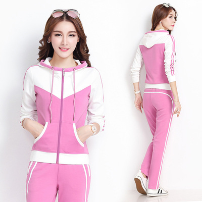2018新款时尚韩版运动套装春秋款女士休闲运动服两件套连帽套装女