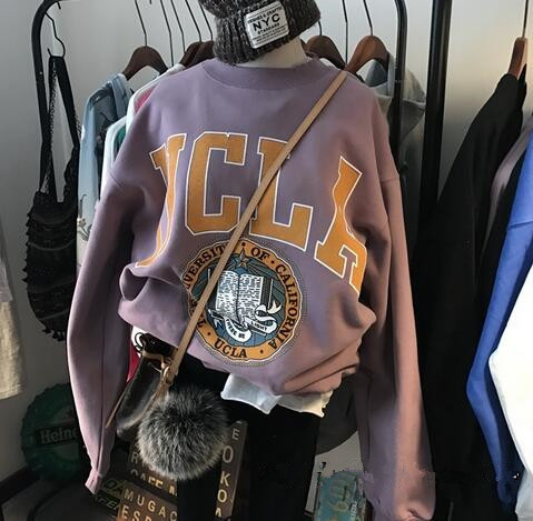 韩国高端货~ ucla美式复古风抓绒加厚宽松卫衣