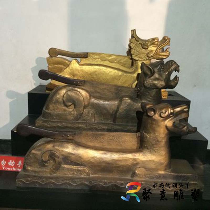 廉政主题包青天狗头铡虎头铡龙头铡铡刀雕塑 玻璃钢 铜 广场摆件