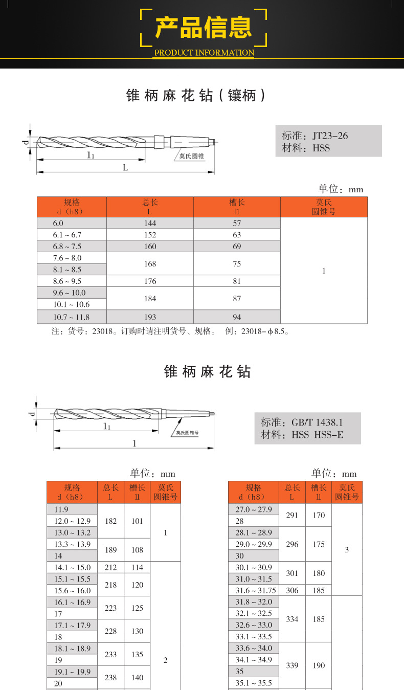 9mm 锥柄麻花钻头 hss高速钢锥钻 全规格可预定