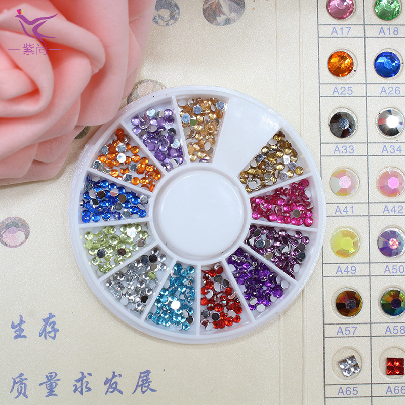Exclusive for Cross-Border DIY round Colorful Crystals 2-3mm Ornament 12 Grid Nail Manicure Disc Acrylic Diamond