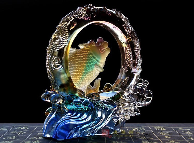 汉风琉璃摆件鱼跃龙门琉璃琉璃工艺品鳌鱼摆件家居摆设装饰品