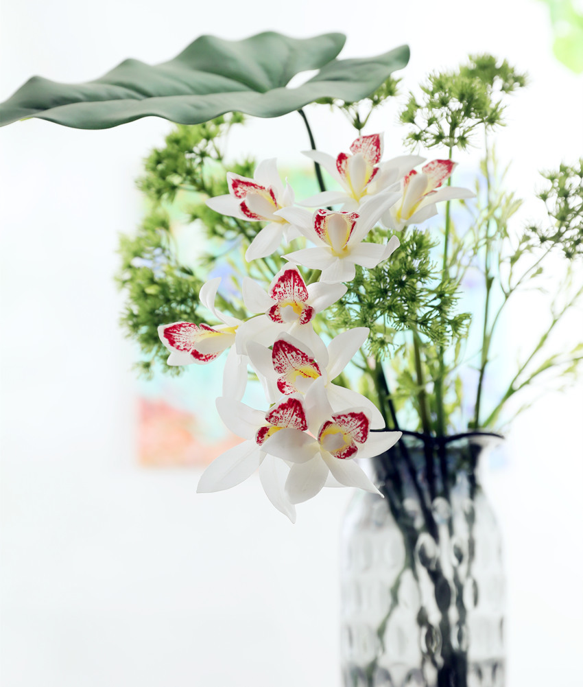 3d9头小皇兰 仿真花兰花 高档假花插花 家居装饰婚庆装饰高档插花