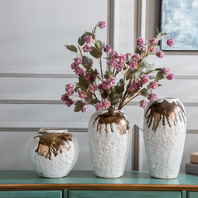 小清新花瓶景德镇陶瓷桌面粗陶客厅摆件仿真干花水培台面复古花瓶