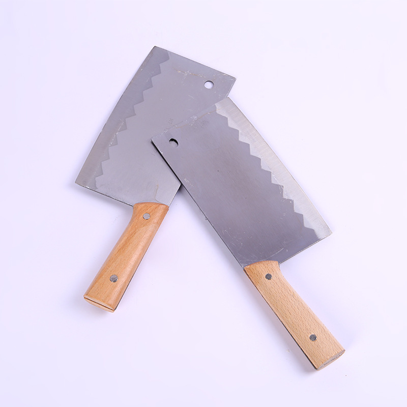 厂家直销白钢木把菜刀 厨房用具斩骨刀 花纹切肉刀菜刀厂家批发