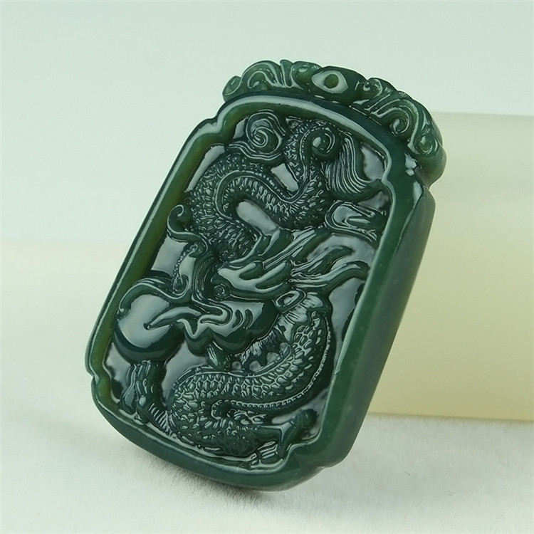 新疆和田玉龙牌 和田青玉龙头牌子绿龙挂件 龙玉牌
