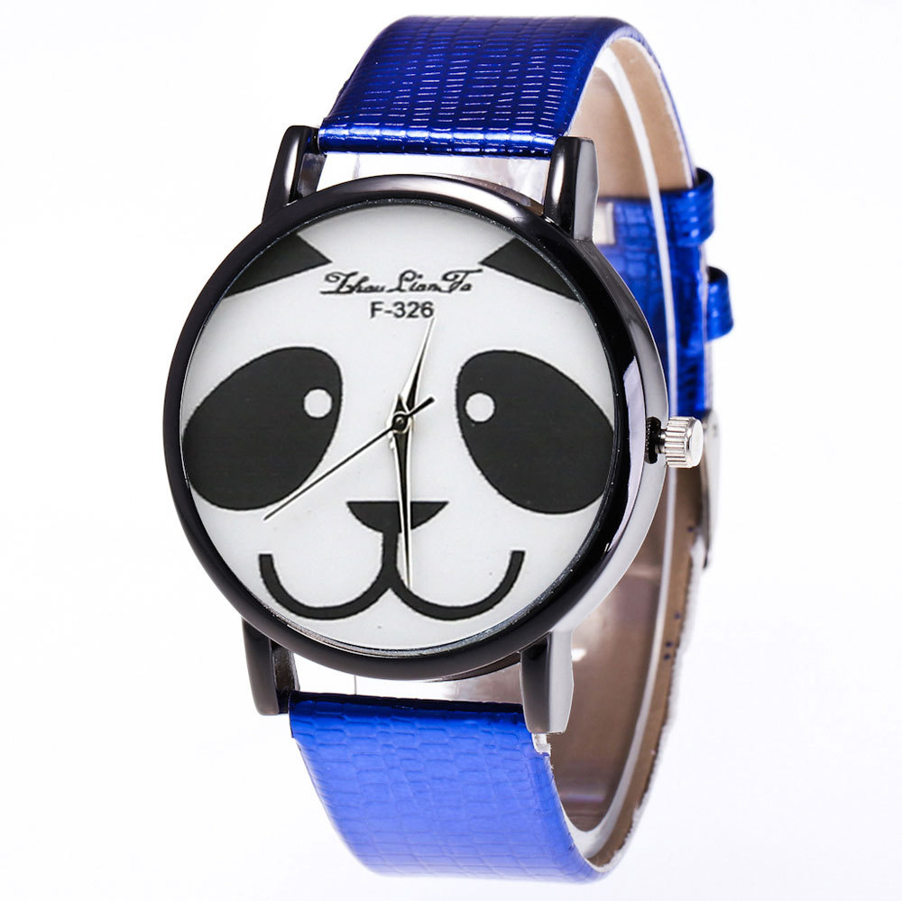 周连发创意熊猫石英手表男皮革表带韩版女士学生情侣手表f326-hx