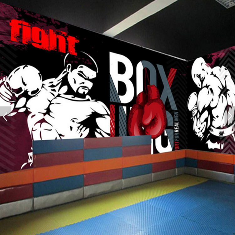 个性拳击涂鸦运动健身会所形象墙背景墙 健身房背景墙