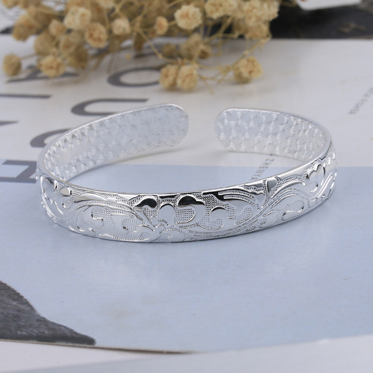 镀银手镯繁花似锦银饰手镯精致镀手镯时尚潮流个性气质清新设计感