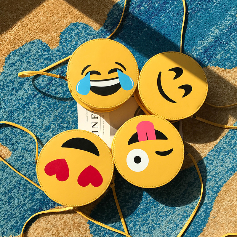 Women's Bag New Korean Style Fashion Cartoon Expression Yellow Smiley Face One Shoulder Want Small Crossbody round Bag Eccentric Personality Mobile Phone Bag