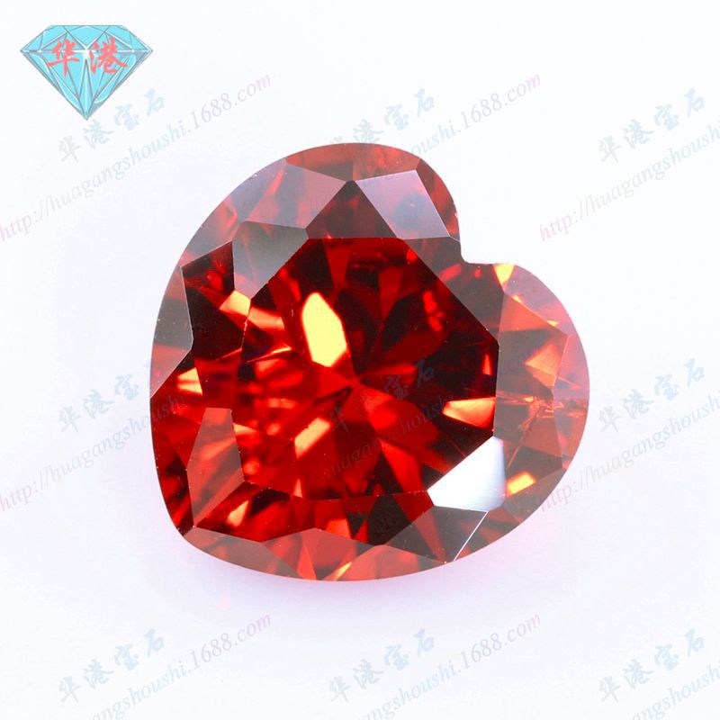 华港宝石 石榴红色 心形锆石裸石 大红色人造尖底cz首饰戒面diy